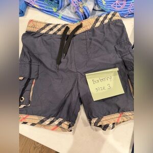 Burberry Navy Check Trim Cargo Shorts